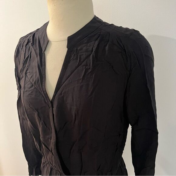 Splendid Black Rayon Voile Drape Dress Long Sleeve V-Neck Size Large - Picture 3 of 7